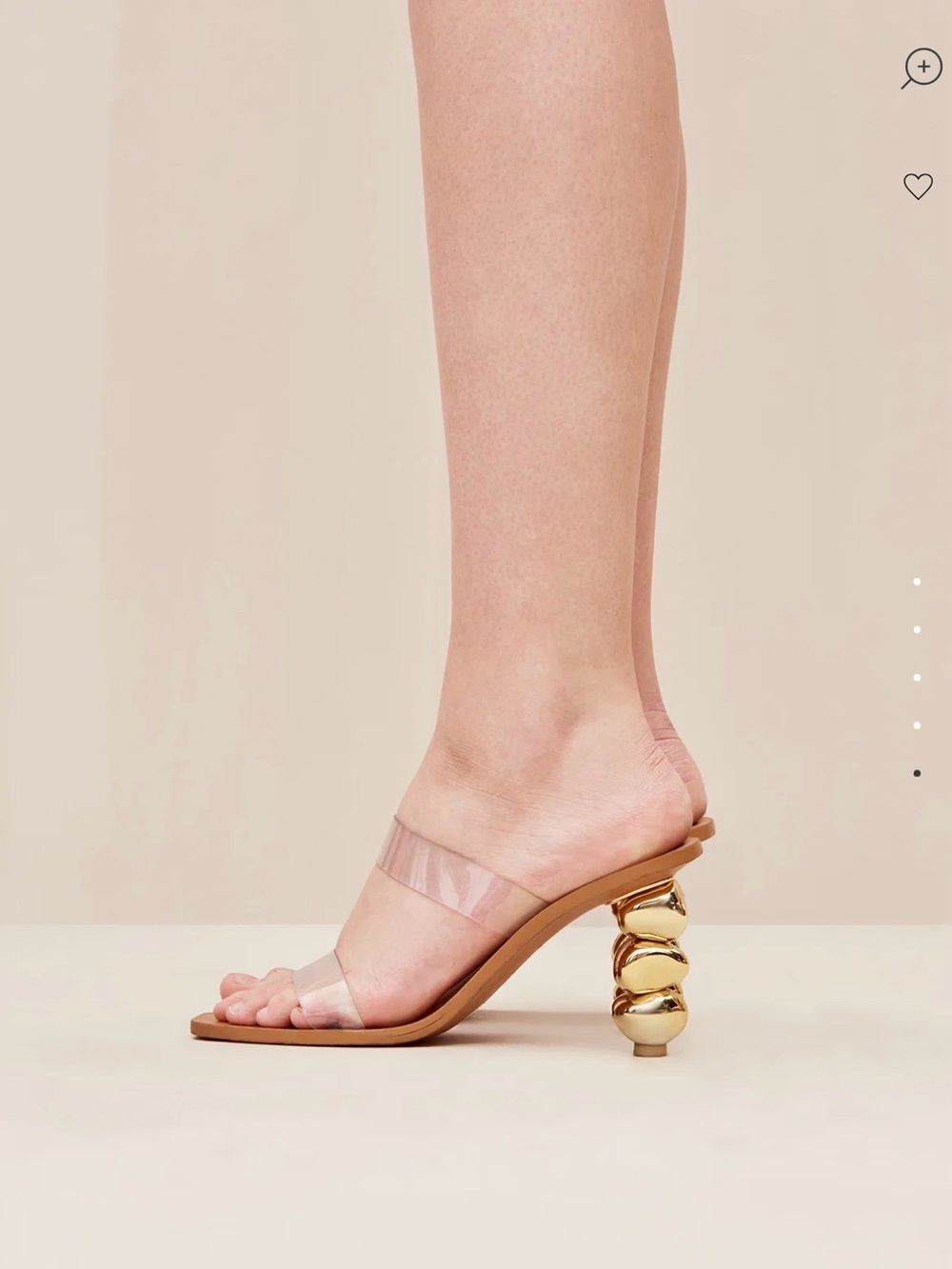 Cult Gaia Meta Sandals 7.5 Gold Sculptural Bauble Heel Clear PVC Designer Mule